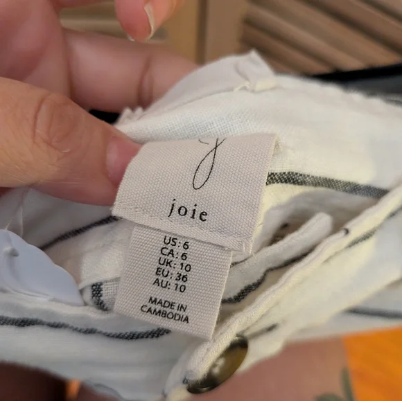 Joie 100% Linen Stripe Wide Leg Pants Ivory Black Stripe Size 6 - Picture 3 of 5